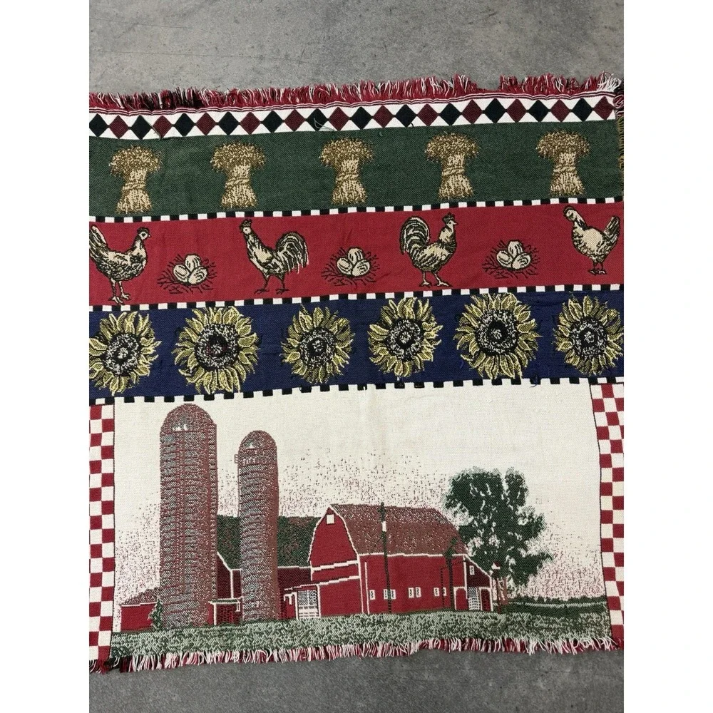 Unbranded farmhouse chicken woven fringe throw blanket 48x48 square